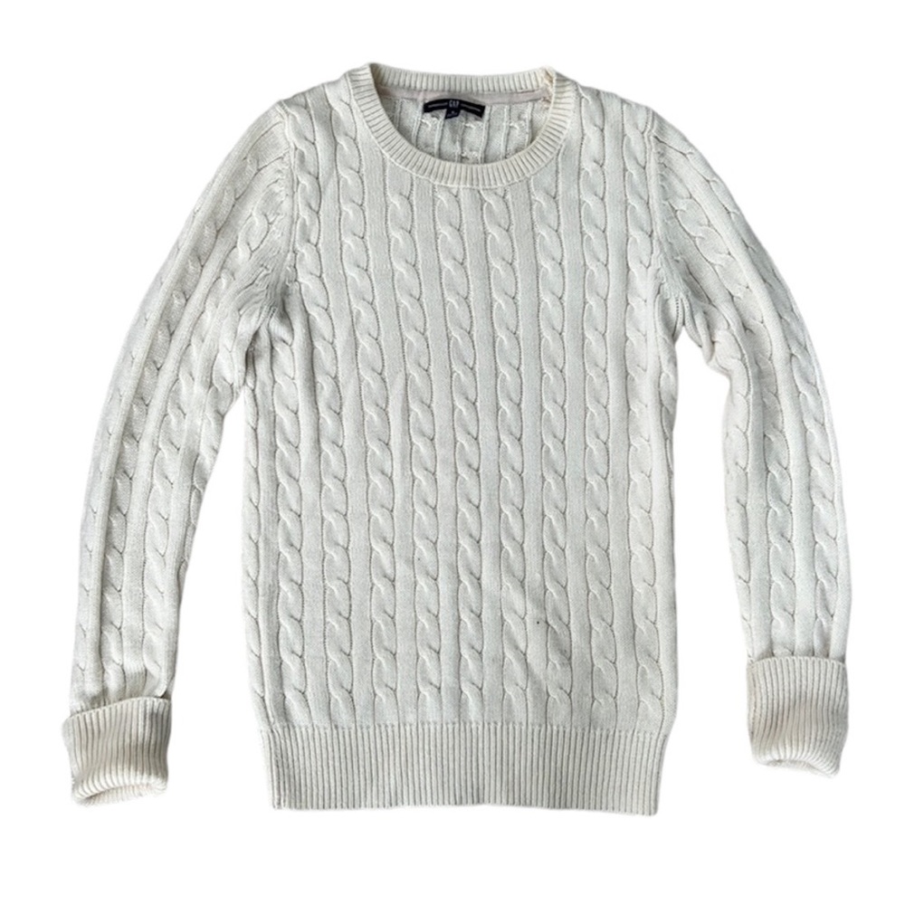 GAP Women’s Cream White Cable Knit Crew Neck Long Sleeve Sweater Top Shirt